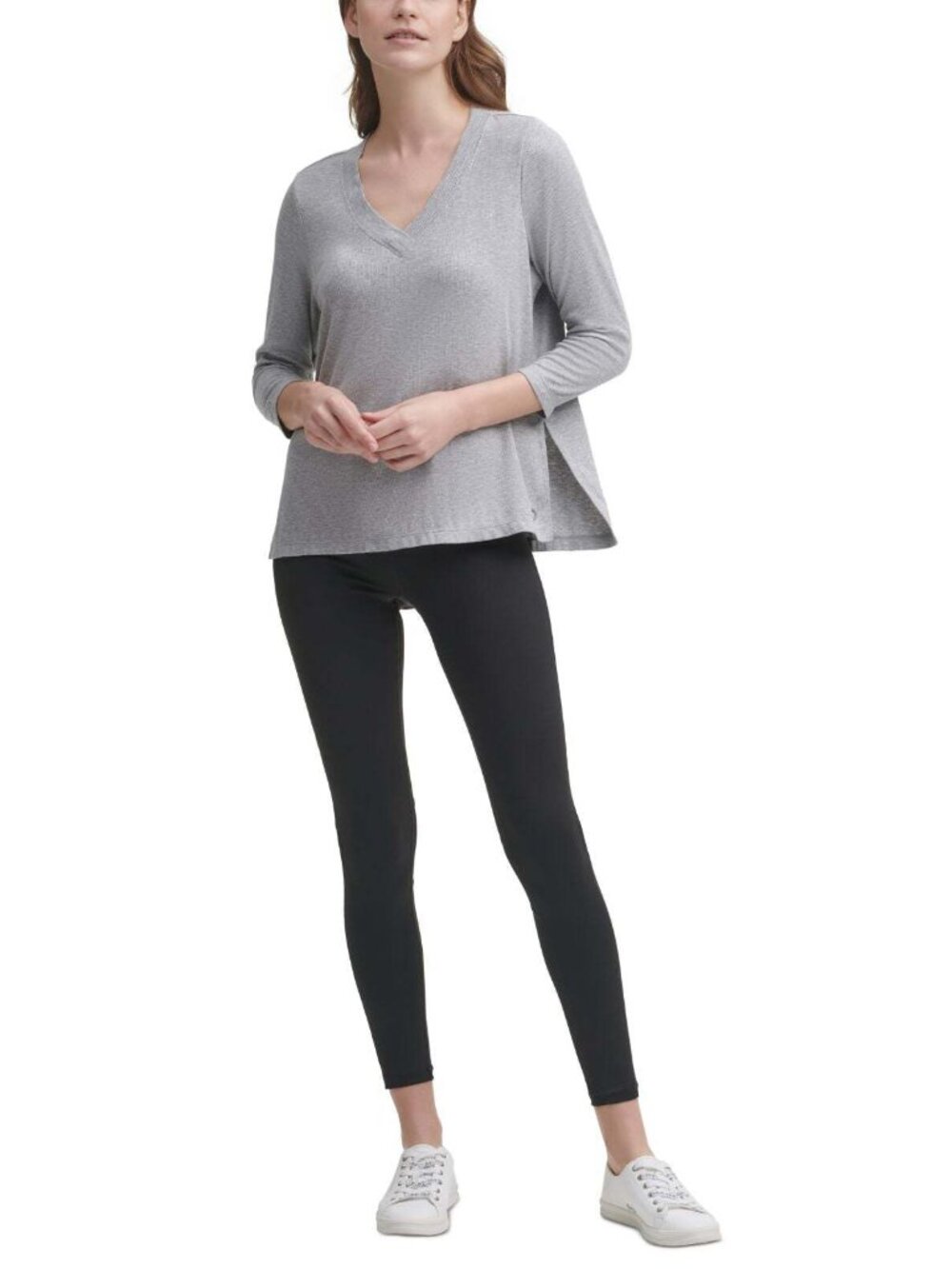 Calvin Klein Womens Performance V-Neck Vented-Hem Top